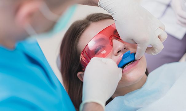 Patient receiving fluoride treatment