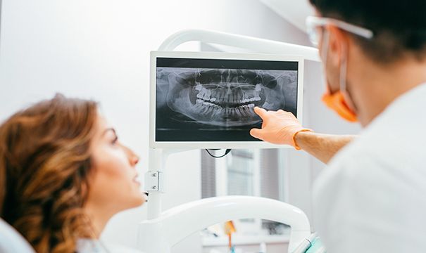 Panoramic dental x-rays on computer screen